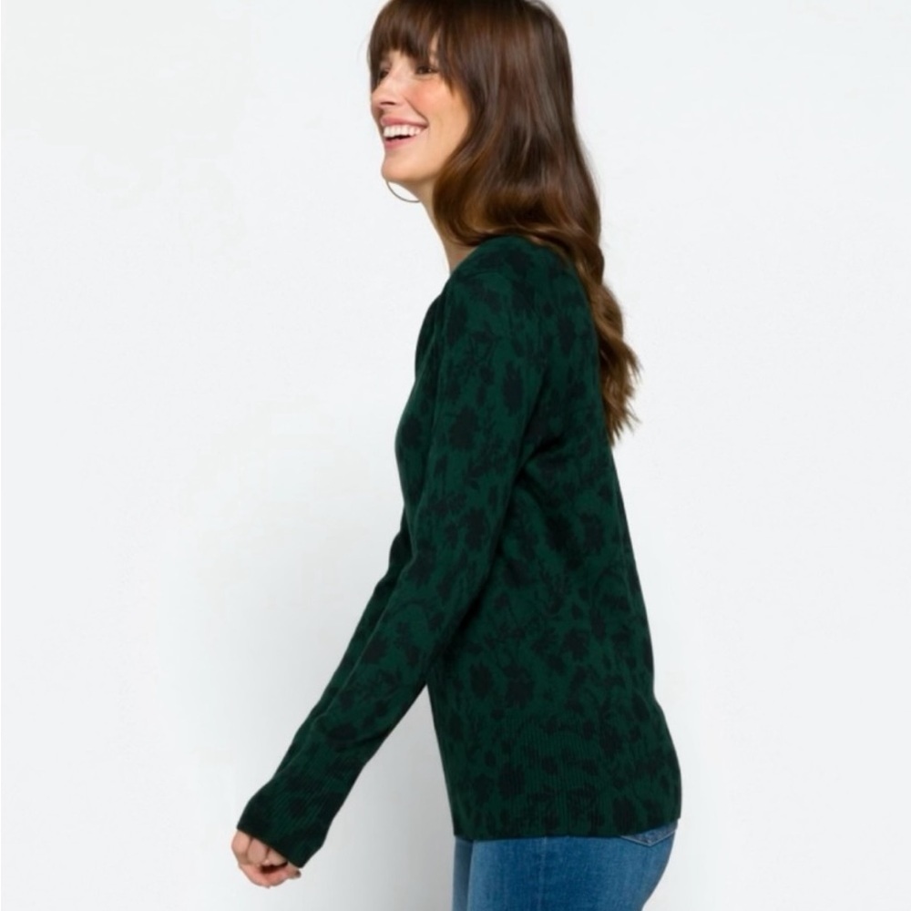 NWT Daniel Rainn Woman’s Small Green Cusper Mini Puff Sleeve Floral Sweater - Picture 3 of 11